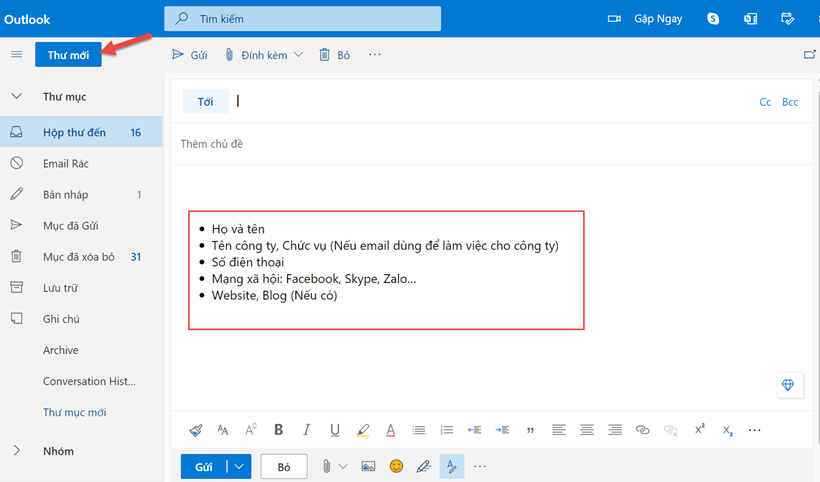 Cách tạo chữ ký trên Outlook.com